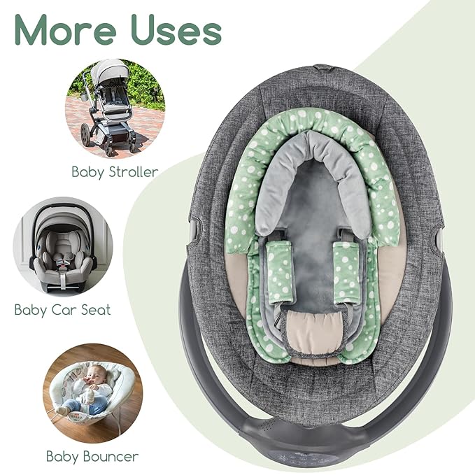 Baby Car Seat Head Support for Newborn, GFU 2 in 1 Infant Car Seat Head Body Support with Strap Pads, Soft Stroller Cushion Pillow Insert for Girls and Boys, Fits for Stroller, Swing, Green