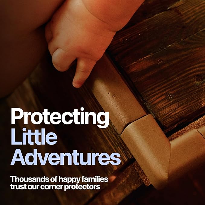 Furniture Edge 16.2ft & Corner Guards | Protective Foam Cushion | 15ft Bumper 4 Adhesive Childsafe Corners | Baby Child Proofing Foam Set and Safe for Table, Fireplace, Countertop | Brown