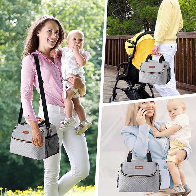 Breastmilk Cooler Bag with Ice Pack Fits 6 Baby Bottles up to 9 Ounce, Wearable Breast Pumps Cooler Bag for Nursing Mom Daycare, Work, Travel- Grey