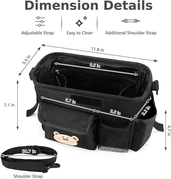 Accmor Universal Stroller Organizer with Cup Holder and Shoulder Strap, Stroller Bag Caddy Organizer Stroller Accessories for Uppababy, Baby Jogger, Nuna, Doona, Britax Strollers