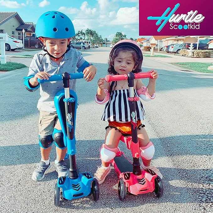 Hurtle 3-Wheeled Scooter for Kids - Wheel LED Lights, Adjustable Lean-to-Steer Handlebar, and Foldable Seat - Sit or Stand Ride with Brake for Boys and Girls Ages 1-14 Years Old
