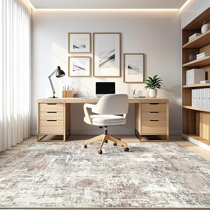 Area Rugs 9x12 Living Room: Washable Large Abstract Modern Soft Rugs Stain Resistant Indoor Floor Non Slip Accent Carpet for Bedroom Nursery Playroom Office Dining Room Dorm Home Decor- Brown