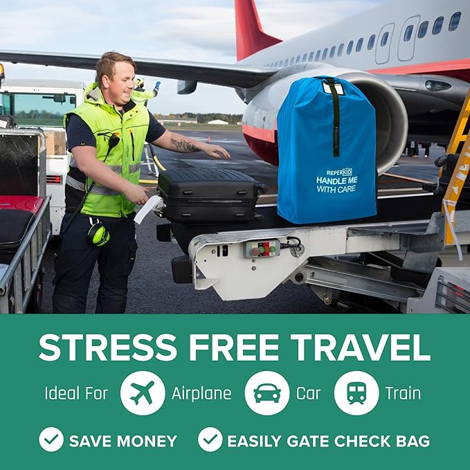 reperkid Medium Stroller Bag for Airplane Travel, Blue, 42" H x26 W x13 D, Fits Most Single Strollers Including Jogging & Standard Models – Premium Waterproof Cover, Adjustable Shoulder Straps