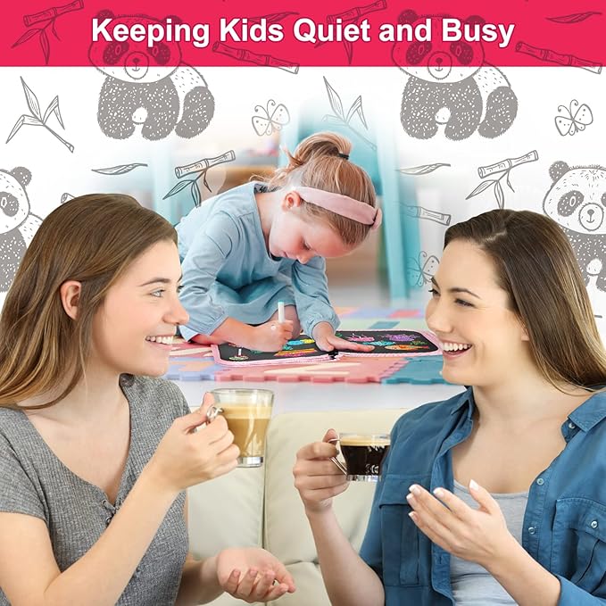 Erasable Book Doodle Set for Kids,Reusable Magic Drawing Book for Kids with 12 Watercolor Pens 14 Page Drawing,Road Trip Car Game Writing Painting Set for Boys and Girls (Panda)