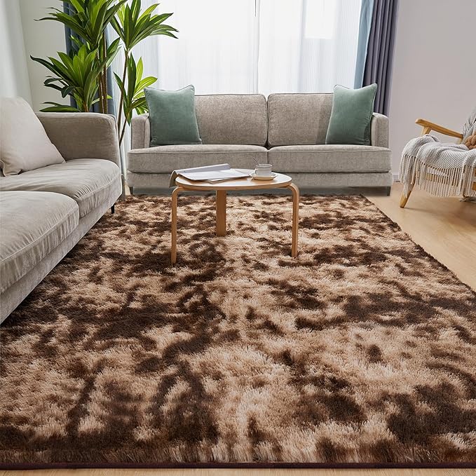 8x10 Area Rugs for Living Room, Ultra Soft Fluffy Rugs for Bedroom, Anti-Skid High Pile Indoor Carpet for Nursery, Kids Room, Playroom, Home Decoration, Tie-Dyed Brown