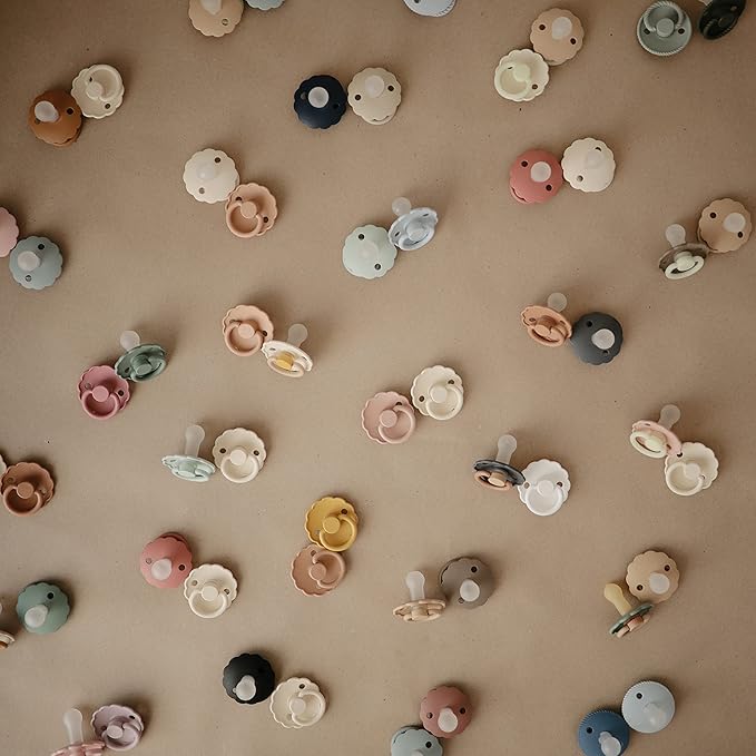 FRIGG Daisy SilkySoft Silicone Baby Pacifier | Made in Denmark | BPA-Free (Chamomile/Peach Bronze, 6-18 Months)