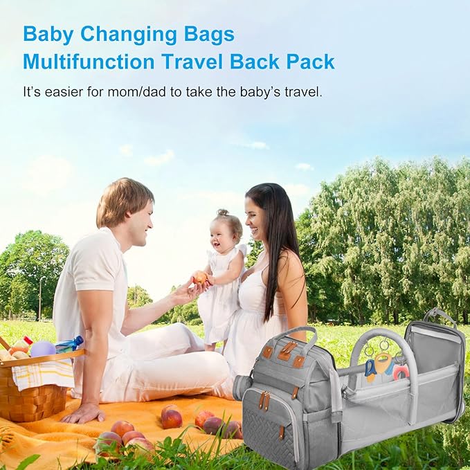 Jeryswet Baby Diaper Bags with Changing Station, Waterproof Large Capacity Diaper Bag Backpack for Moms Dads with USB Charging Port and Stroller Straps, Baby Shower Gifts, Grey