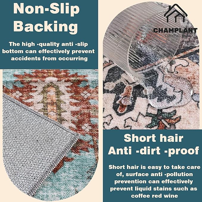 Area Rug 5'x7' Deep Khaki Washable Vintage Traditional Floor Cover Thin Retro Kitchen Indoor Distressed Non Slip Carpet for Living Room Bedroom Dining Room