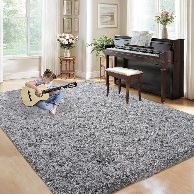 5x8 Area Rug for Living Room: Fluffy Shag Soft Washable Rugs Fuzzy Plush Indoor Carpet for Bedroom Nursery Playroom Dorm Kids Girls Boys Room (Dark Grey, 5'x8')
