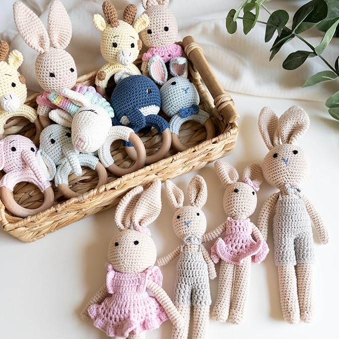 Bunny Family Mom, Handmade Crochet Plushie Doll, Amigurumi, Baby/Toddler Doll