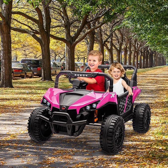 24V 2 Seater Ride On Car Truck, Power Wheels Kids UTV w/Parent Remote Control, 3.1 MPH Max Speed, Music Player, LED Lights & Storage, Electric Vehicle Ride On Toy for Kids Toddler Ages 3-8, Pink