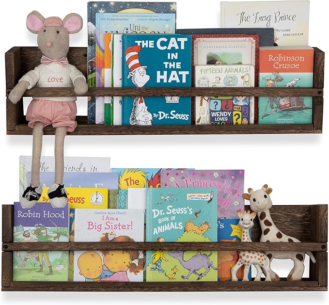 brightmaison Polynez 30" Floating Shelves for Nursery & Kids Room - Wall Multiuse Book Shelves, Set of 2 Brown Wood