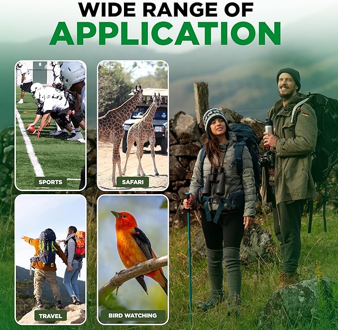 Binoculars with Phone Bracket Adapter, Militar, 20x50, Adults, High Power Waterproof with Low Light Night Vision for Hunting, Travel, Games, Bird, Carrying Case Strap.