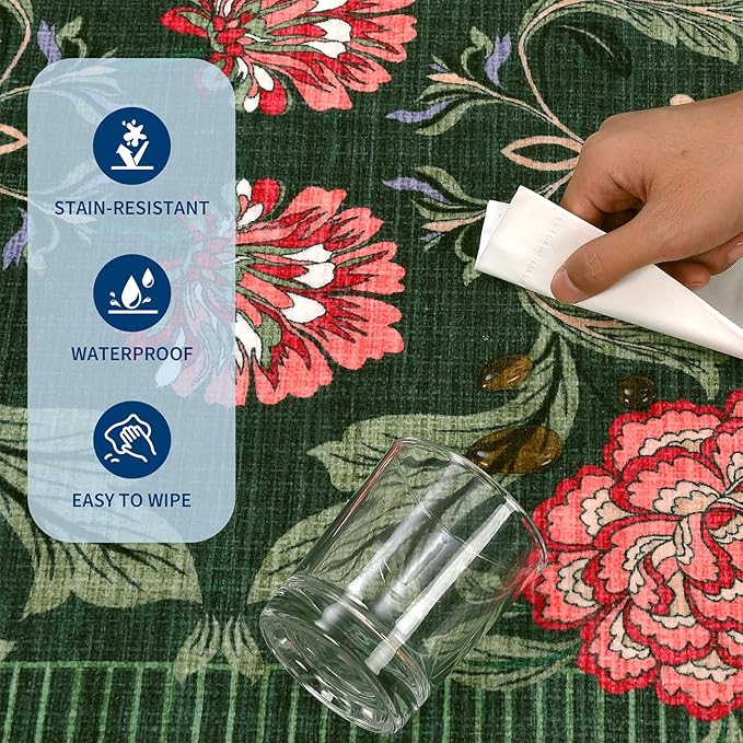 GarveeHome Forest Green Floral Botanical Washable 9x12 Rug for Living Room Soft Vintage Boho Cottage Large Rugs Low-Pile Carpet for Bedroom Dining Nursery Rug