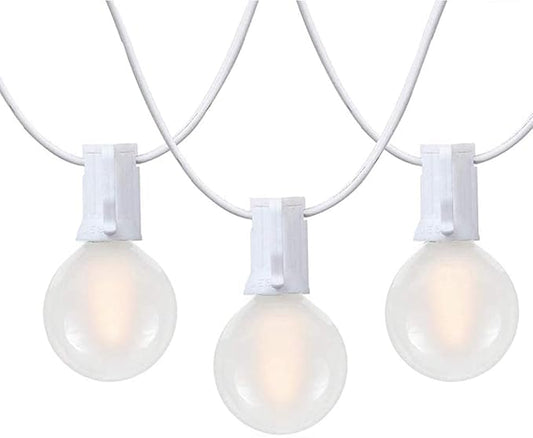 25Ft G40 LED Outdoor Christmas Frosted White String Lights with 27 G40 White Pearl Shatterproof Bulbs, Connectable Vintage Christmas Globe Patio Lights for Holiday Wedding Party Café Porch Party-White