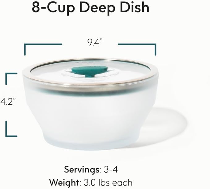 Anyday 8-Cup Microwave Cookware & Glass Container with Glass Lid, Plastic-Free Deep Food Storage | Stackable Airtight Steamer with Vented Lid for Microwave-Safe Reheating, Steaming Vegetables & Rice