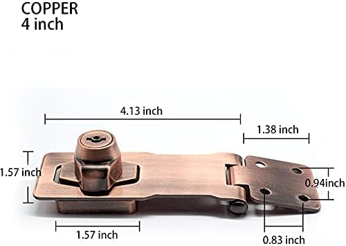 2 Packs Keyed Hasp Locks Twist Knob Keyed Locking Hasp for Small Doors, Cabinets and More,Stainless Steel Steel, Hasp Lock Catch Latch Safety Lock Door Lock with Keys (4inch, Copper)