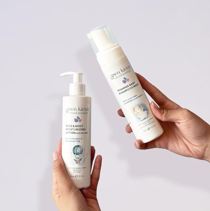 Gew’n Kirish Natural Baby Shampoo & Body Wash – Tear-Free, Hypoallergenic Cleanser with Lavender Oil, Aloe Vera & Oat Extract, Plant-Based, Vegan, Sulfate-Free Formula, 7.5 fl oz