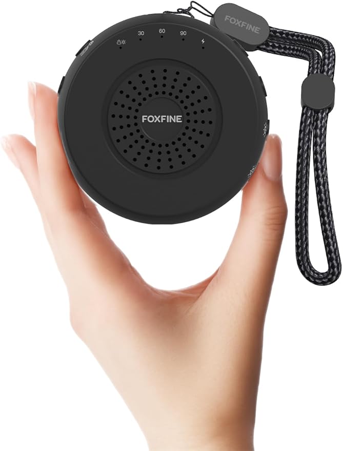 FOXFINE White Noise Machine, Portable Sound Machine with 36 Soothing Sounds, Focused Light, Timer, for Sleeping, Baby, Adults, Home & Travel, Black