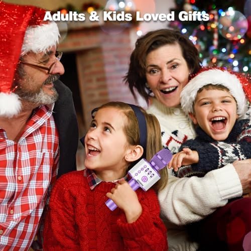 BONAOK Wireless Bluetooth Karaoke Microphone, 3-in-1 Portable Handheld Mic Speaker Machine for All Smartphones, for Girls Boys Kids Adults All Age Q37(Light Purple)