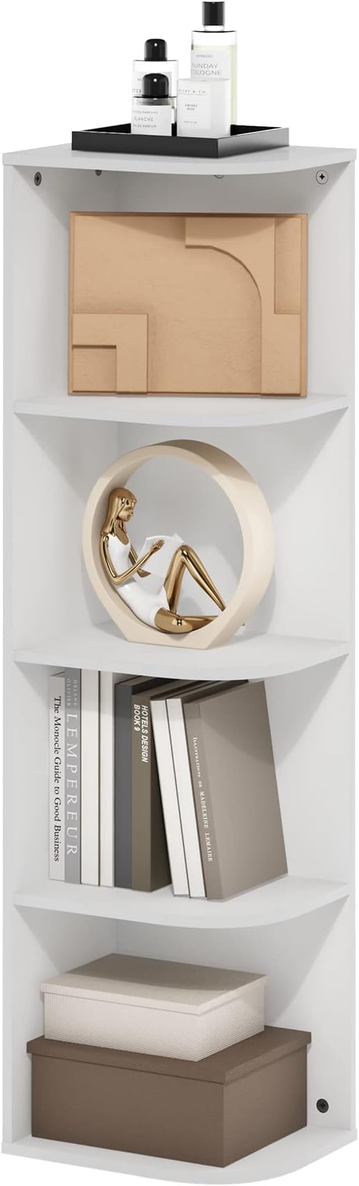 Furinno Pasir 4-Tier Corner Open Shelf Bookcase, White