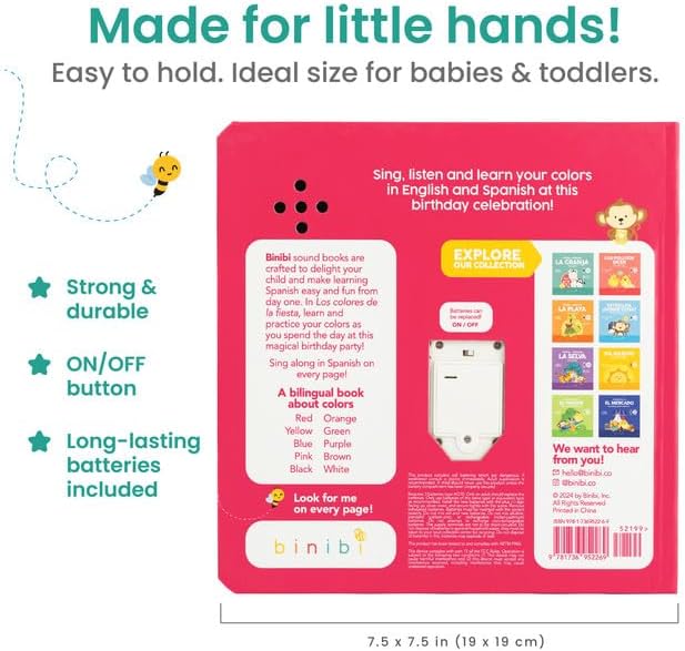 Binibi Spanish Musical Book Colors at The Birthday Party | Spanish Learning for Kids | Bilingual Children's Book | Bilingual Book for Babies & Toddlers 1-3 | Libro en español para bebés