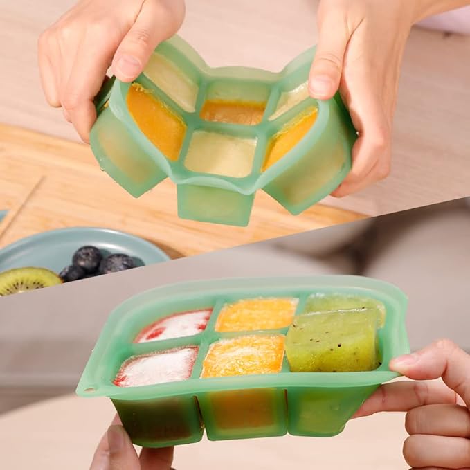 haakaa Silicone Baby Food Tray - Breastmilk Homemade Baby Food Mold - Baby Fresh Food Freezer Tray - Ice Cube Tray - - 4m+ Baby Toddler Kid - Pea Green
