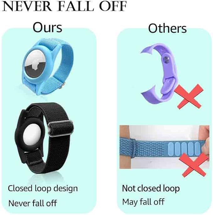 Airtag Bracelet for Kids, AirTag Holder with Adjustable Stretchy Nylon Watch Band, Anti-Lost Apple Air Tag Case Loop for Child, Toddler, Adults, Wallet, AirTag Wristband Kids (Black Pink)