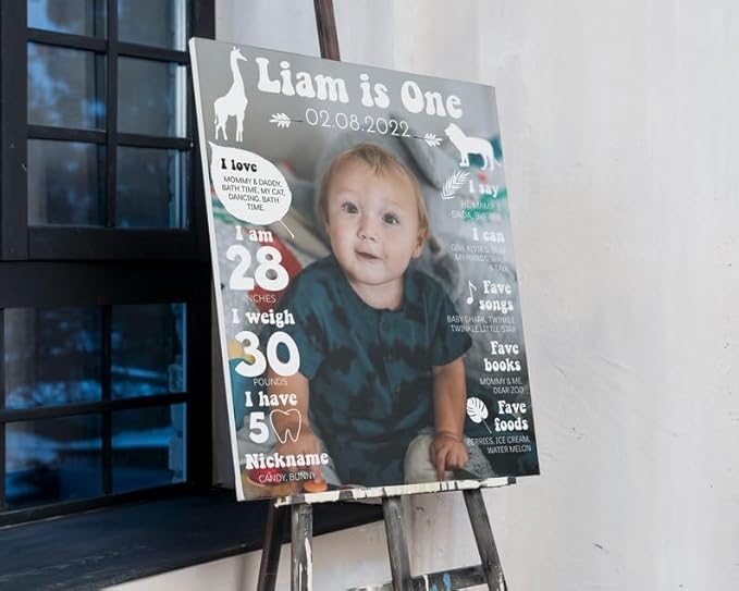 Generic Personalized First Birthday Milestone Sign, My First Year Photo Poster, Wild One First Year Baby Milestone Board, Design 014