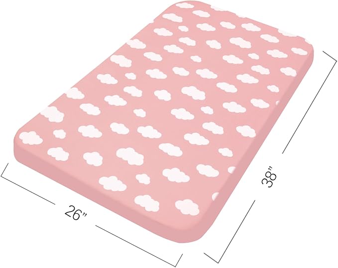 4-Pack Fitted Pack and Play Sheets for Boys and Girls - Breathable, Soft Microfiber Baby Sheets in Grey and Pink