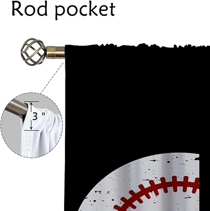 Baseball Blackout Curtains for Boy Girl Room Darkening Decor,Sport Theme Red and White Motto Dark Bedroom Living Room Home Rod Pocket Thermal Insulated Window Curtain/Drapes Panel,42x63 Inch…