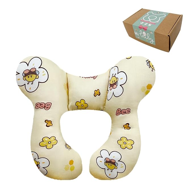 Baby Neck Pillows, Comfortable Baby Travel Head Neck Support Pillow for Car Seat Stroller Pushchair, Soft PP Cotton Travel Pillow for 0-1 Year Old Toddler Infant Newborn, Bee