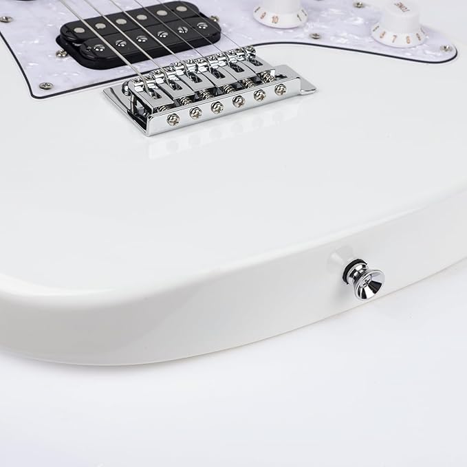 Bullfighter 34 Inch Kids Mini Strat Electric Guitar for Boys Girls, Beginner’s Electric Guitar Kit with Gig Bag, Picks, Cable, Strap, Extra Strings D120-R (blue) (White)