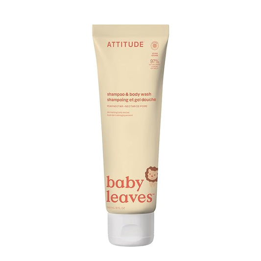 ATTITUDE 2-in-1 Shampoo and Body Wash for Baby, EWG Verified, Dermatologically Tested, Vegan, Pear Nectar, 8 Fl Oz