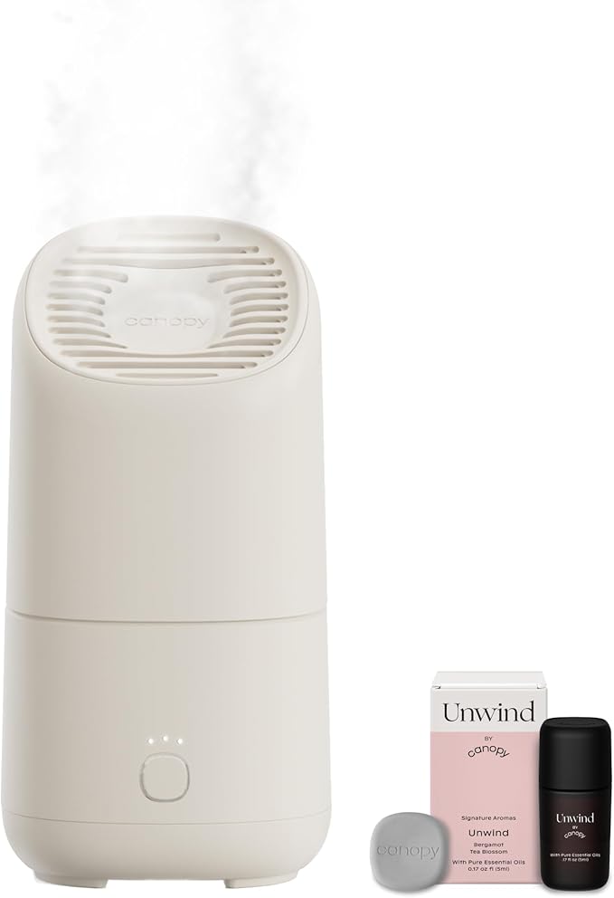 Canopy Portable Misting Humidifier - Cordless 11 HR Run Time, 500 mL, TSA Approved Travel Humidifier - Alleviate Symptoms of Allergies, Flu, Cold, Dry Skin - Includes Aroma & Adapter - Cream