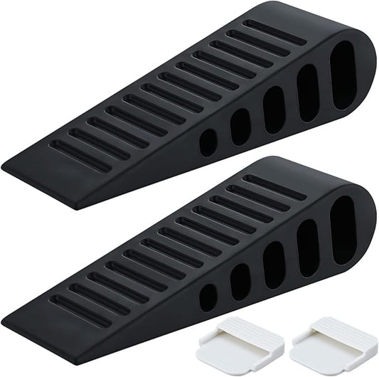 JQK Rubber Door Stopper Wedge, Black 4 Pack Soft TPR Premium Door Stops for Bottom of Heavy Duty Door on Tile, Concrete, Carpet, Wooden Floor, DSB61-BK-P4