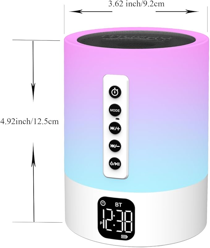 Alarm Clock Bluetooth Speaker, Night Light White Noise Machine Touch Bedside Lamp with Alarm Clock for Kids Multi-Color Changing Night Light Xmas Gifts for Teenage Girls Boys Women Teen Girl Gifts