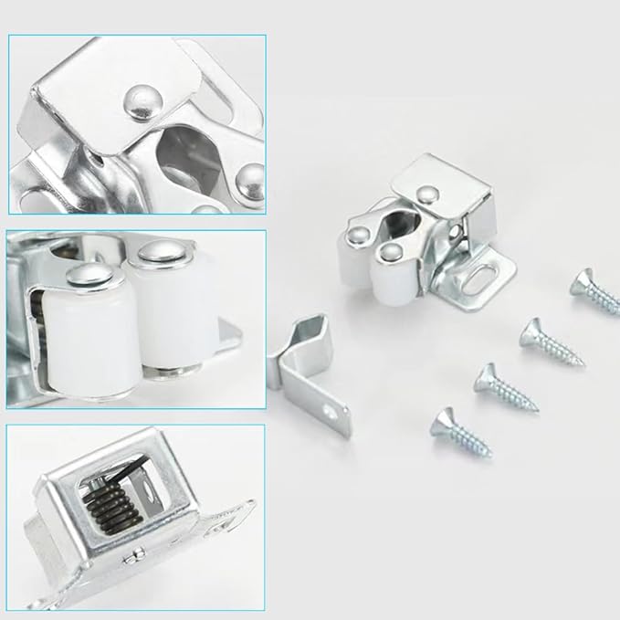 6 Pack Cabinet Latch - Double Roller Catch Hardware for Cupboard Closet Kitchen Cabinet Door Latches and RV Cabinet, Silver