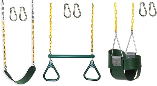 Eastern Jungle Gym Pack of 3 Backyard Swings Replacement Belt Swing, Ring Trapeze Bar Combo Swing and Full Bucket Toddler Swing with Coated Swing Chains and Snap Hooks
