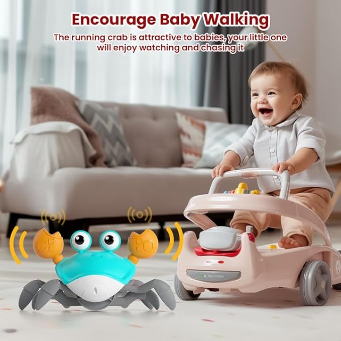 Crawling Crab Baby Toy - Infant Tummy Time Crab 3 4 5 6 7 8 9 10 11 12 Crab Toys for Babies Boy 3-6 6-12 Learning Crawl 9-12 12-18 36 Months Walking Toddler Development Birthday Gifts with Dancing