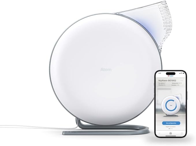 IQAir Atem Desk Air Purifier for Home, Office, Desktop, Small Room up to 150 sq ft, HyperHEPA Filter for Bacteria, Viruses, Allergens, Pets, Asthma, Pollen, Dust, Swiss Design, Made in Germany, White