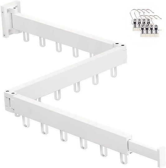 Clothes Drying Rack Wall Mounted,Space Saving Wall Drying Rack,Retractable Collapsible Tri-Fold,for Bathroom,Balcony,Outdoor lndoor with Laundry,White