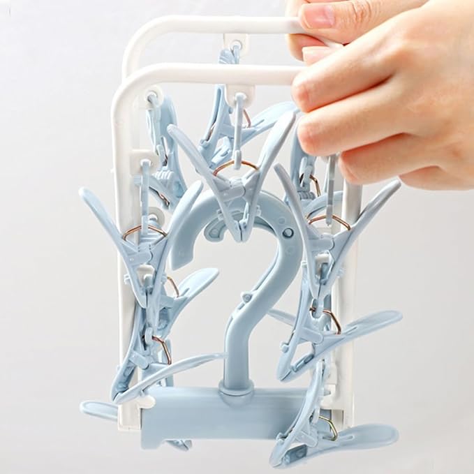 Clothes Drying Racks 2 Pack Small Folding Portable Underwear Hangers with Clips Socks 12 Clips 360° Rotatable Hook for Drying Towels Bras Baby Clothes Gloves Plast
