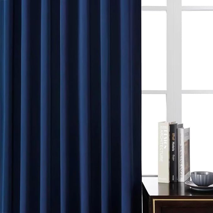 Joydeco 72 Inch Blackout Curtains for Bedroom, Thermal Insulated Black Out Curtains 2 Panels Set, Room Darkening Drapes for Living Room Window Rod Pocket Back Tab (W37 x L72 Inch, Navy Blue)