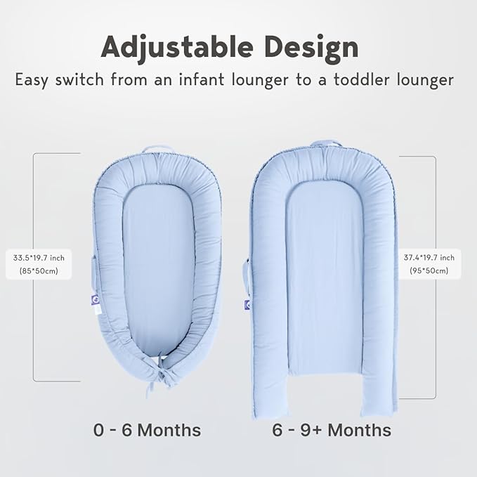 Infant Lounger, Baby Nest Cover for Baby Girls & Boys, Newborn Essentials for Baby 0-18+ Months, 100% Cotton Breathable (Baby Blue)