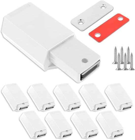 Heavy Duty Push to Open Door Latch,10 Pack White Magnetic Push Latches, Hidden Push Touch Latch Hardware for Push to Open Cabinet,Magnetic Door Catch for Cabinet Drawer Wardrobe Kitchen Door