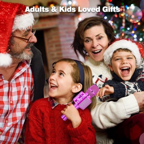 BONAOK Wireless Bluetooth Karaoke Microphone,3-in-1 Portable Handheld Karaoke Mic Speaker Machine Birthday Home Party for PC or All Smartphone (Q37 Purple)