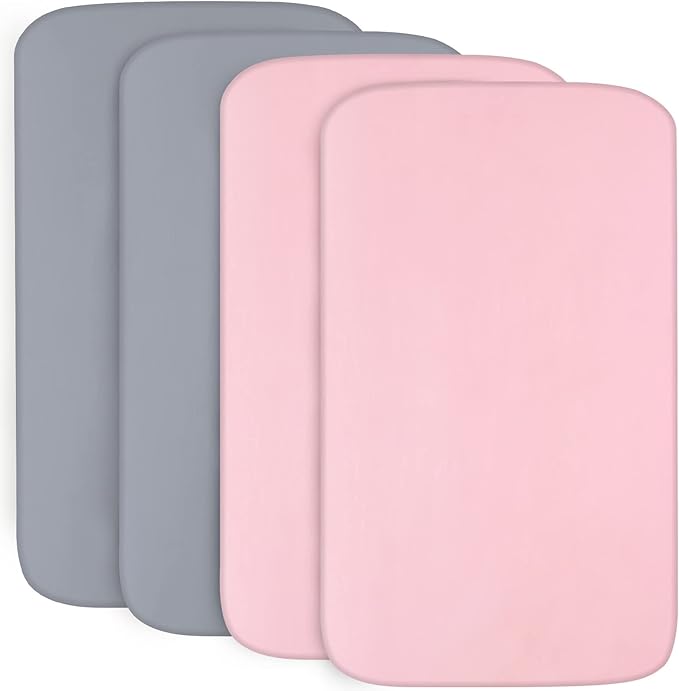 4-Pack Fitted Crib Sheets for Boys and Girls - Breathable, Soft Microfiber Baby Sheets in Dark Grey & Pink