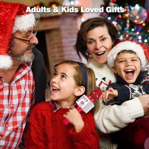 BONAOK Wireless Bluetooth Karaoke Microphone,3-in-1 Portable Handheld Mic Speaker Machine Birthday Home Party for PC or All Smartphone(Q37 Red)