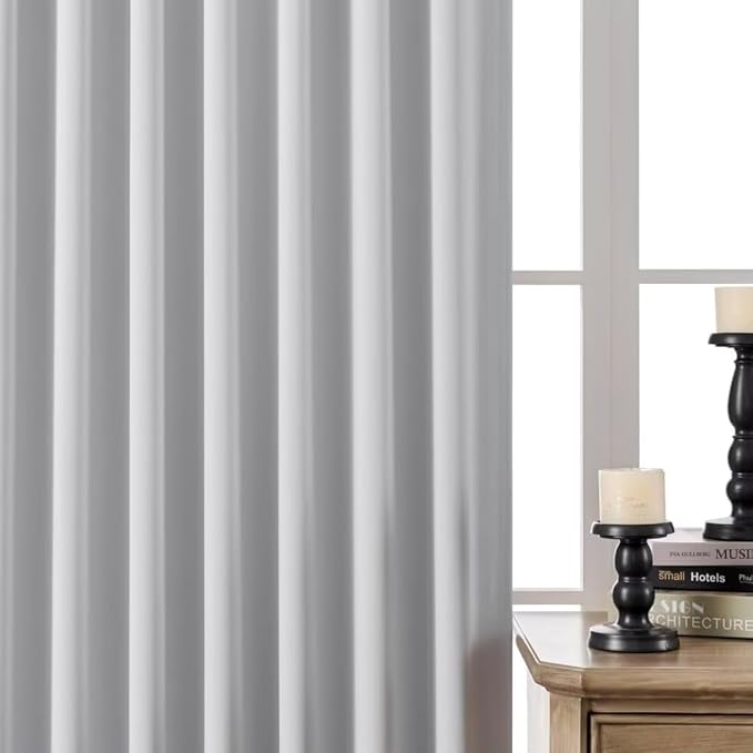 Joydeco White Blackout Curtains 96 Inches Long for Bedroom, Curtains 96 Inch Length 2 Panels Set, Room Darkening Curtains & Drapes for Living Room Window (W52 x L96 Inch, Greyish White)